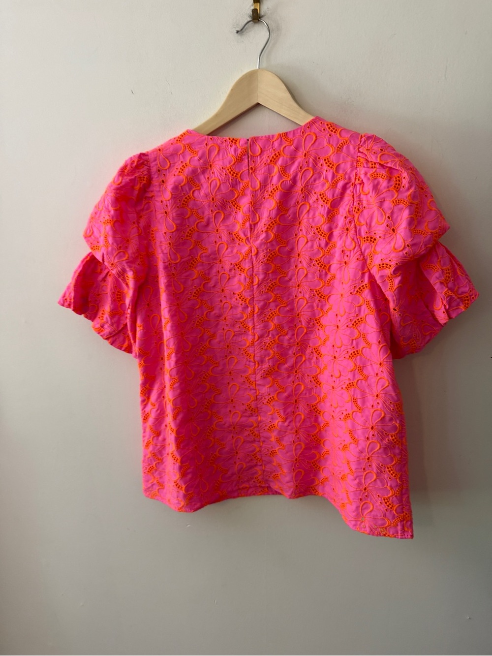 Lilly Pulitzer Neon Pink Eyelet Puff-Sleeve Top - Picture 2 of 4